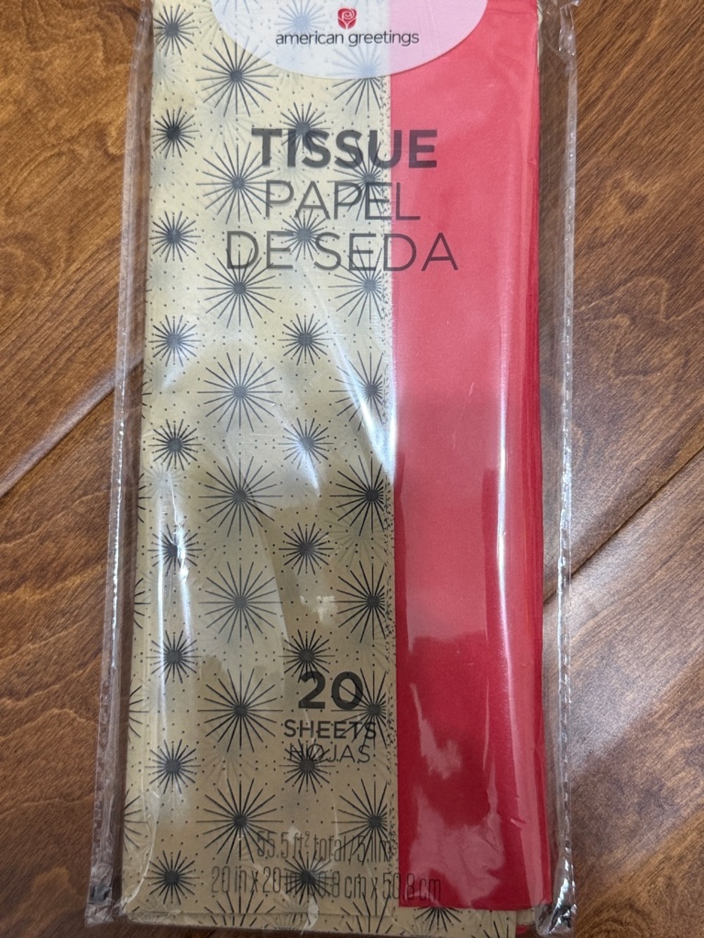 NWT American Greetings Red Solid & Starburst Cream Tissue Paper - Picture 3 of 4